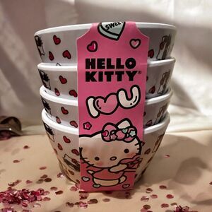 Hello Kitty Love Hearts Bowl Set | 4 Piece Melamine Snack Bowls | New Rare